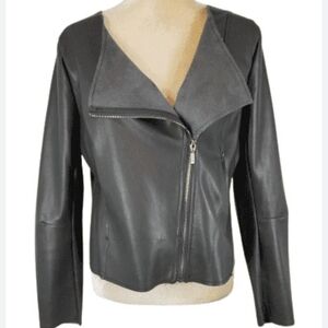 NWT Worthington gray faux leather zip up moto biker jacket sz Large